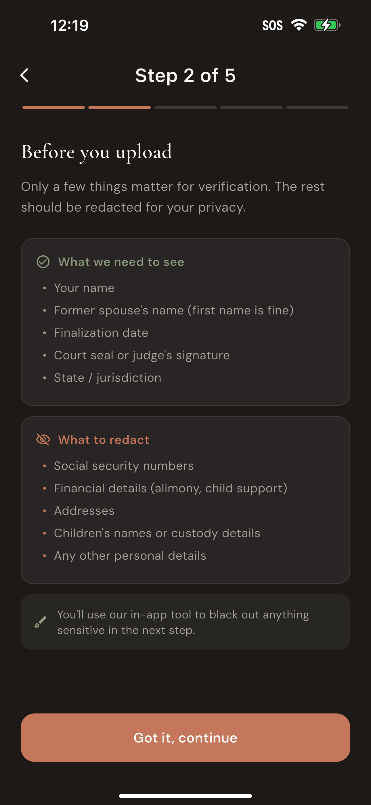 Verification flow privacy step